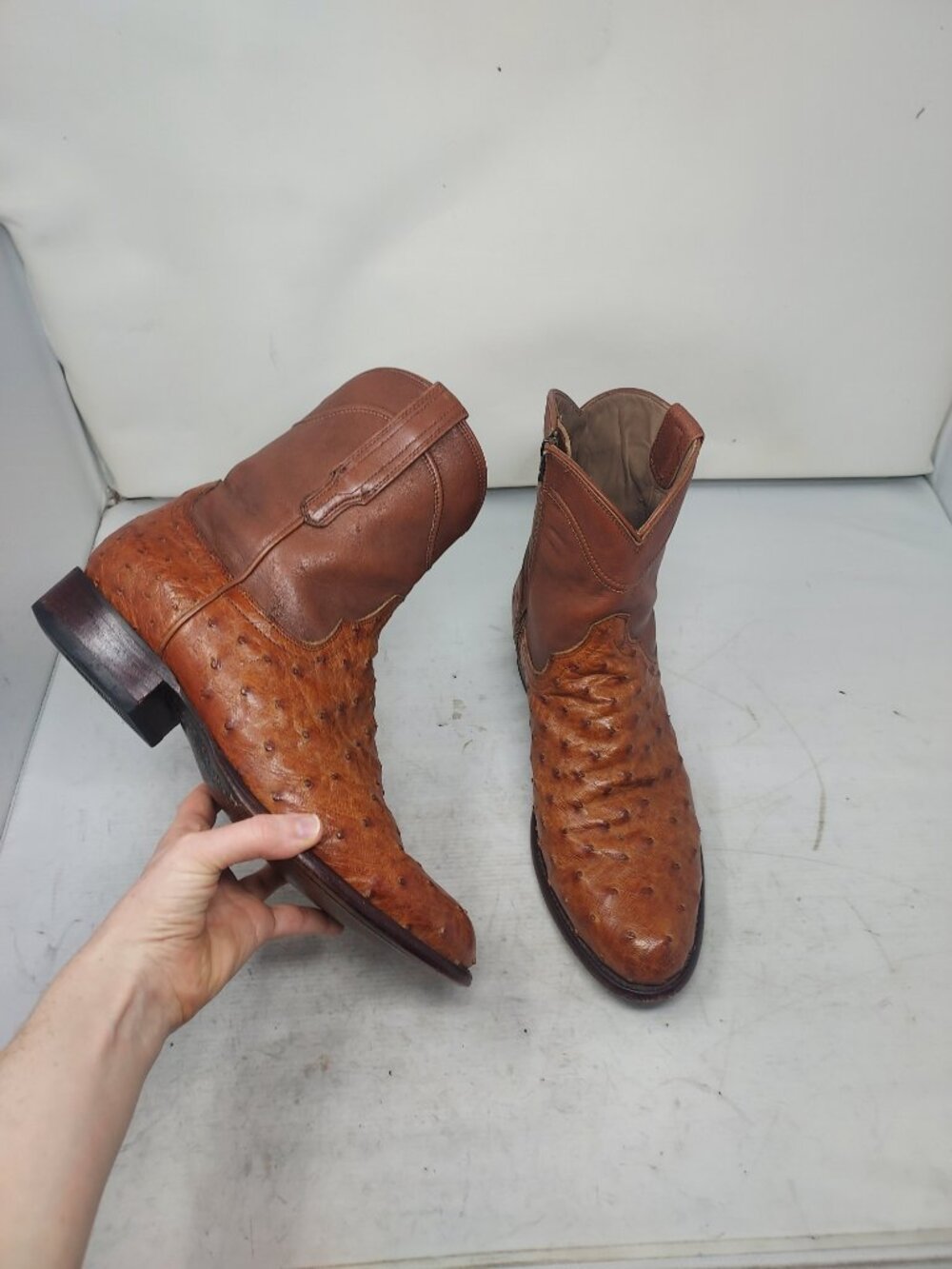 TECOVAS MENS Peacan Dean Ostrich Brown Zip Cowboy Boot